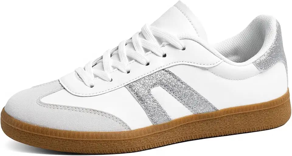 Women's Retro Gum Sole Fashion Sneakers-Lace Detail Casual Retro Walking Shoes-Gum Sole Casual Tennis-Anti Slip Trainers