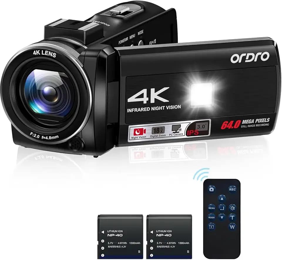 ORDRO Z36 4K/30fps Camcorder, 64MP Vlogging Camera with 18X Digital Zoom
