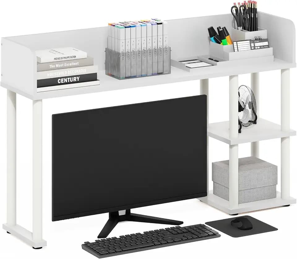 Furinno Classic Desk Shelf, 3-Shelf Desktop Hutch, Book Shelf, 3-Tier Desk Organzier, for Office Supplies, Office Desk Accessories, for Home Office, College, Dorm, White