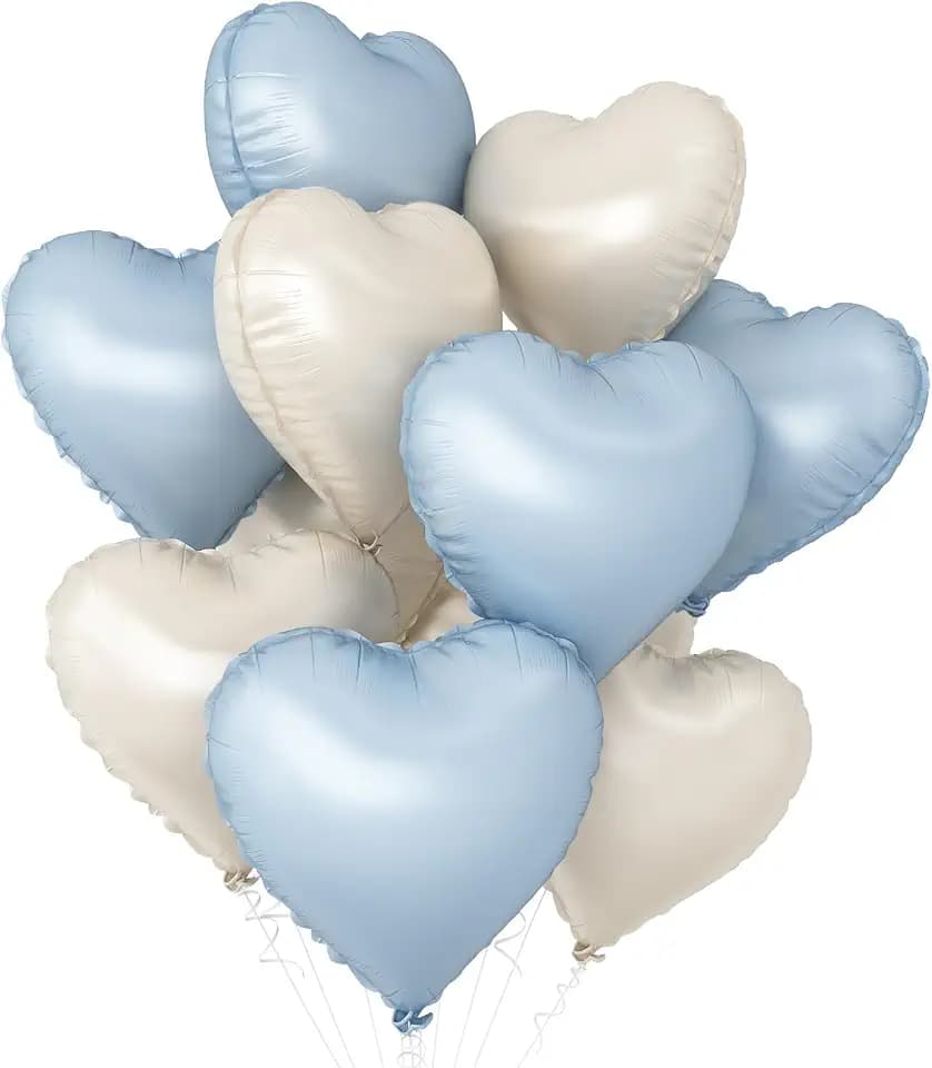 Blue White Heart Balloons,10Pcs 18Inch Foil Heart Shaped Balloons