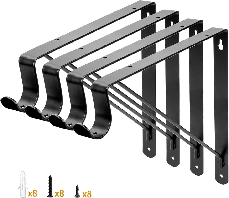 Yarssihha 4 Pack Closet Rod Bracket, 12 x 10.4 Inch Wall Mounted Closet Shelf Bracket, Black Closet Rod Support Bracket with Screws