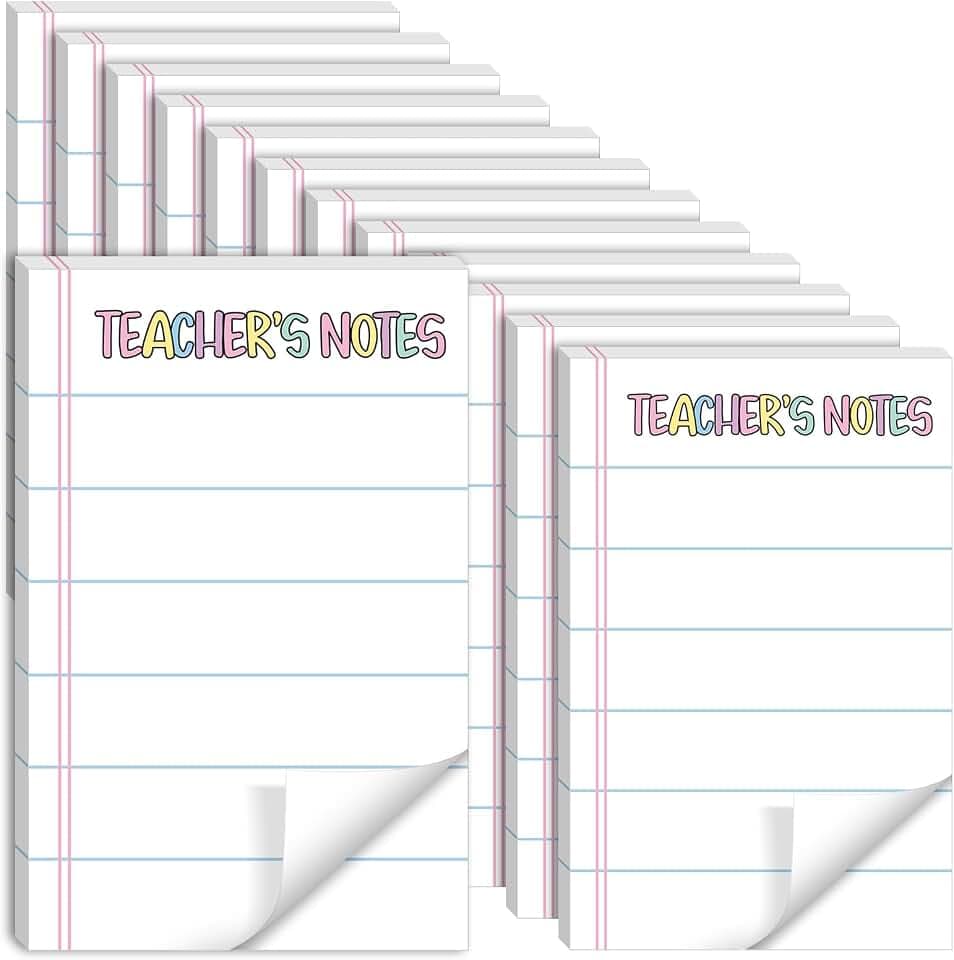 Tinlade 12 Pad Teacher Sticky Notes Bulk Gifts, White, Classic