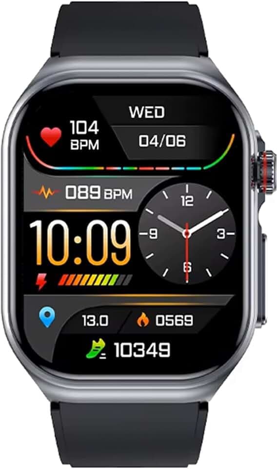 Knauermann PRO 3 Fan Edition eckig (2025) Grau, Gesundheitsuhr Smartwatch mit Telefoniefunktion, EKG Plus HRV und SOS Funktion, BT Bluetooth, Schlafapnoe, Silikonband Schwarz, 14-24