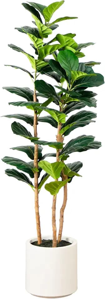 Nearly Natural 5ft. Artificial Fiddle Leaf Tree in Decorative White Planter