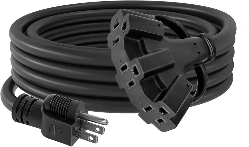 10FT 12/3 Outdoor Extension Cord with Multiple Outlets 12 Gauge 3 Outlet Heavy Duty Power Cord Splitter Flexible 3 Way Power Cable Waterproof 12AWG 15A 1875W SJTW,ETL Listed