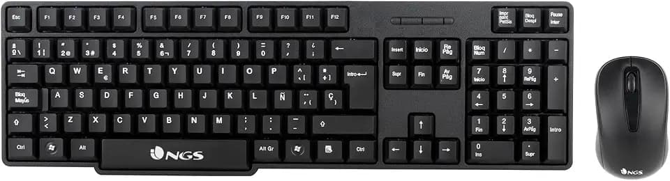 NGS EUPHORIA KIT PT - Kabellose Tastatur und Maus 2.4GHz, Tastatur mit Minimalistischem und Spritzwassergeschütztem Design, QWERTY Portugiesisch, Optische Maus mit 1200 dpi, Ergonomische Maus, Schwarz