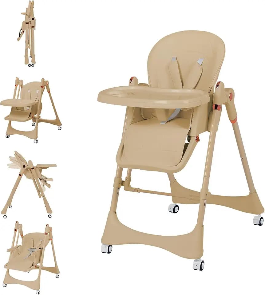 6-in-1 High Chair | Convertible Baby High Chair for Newborn to Toddler | Easy-Clean, Foldable & Adjustable with Removable Tray,Brown