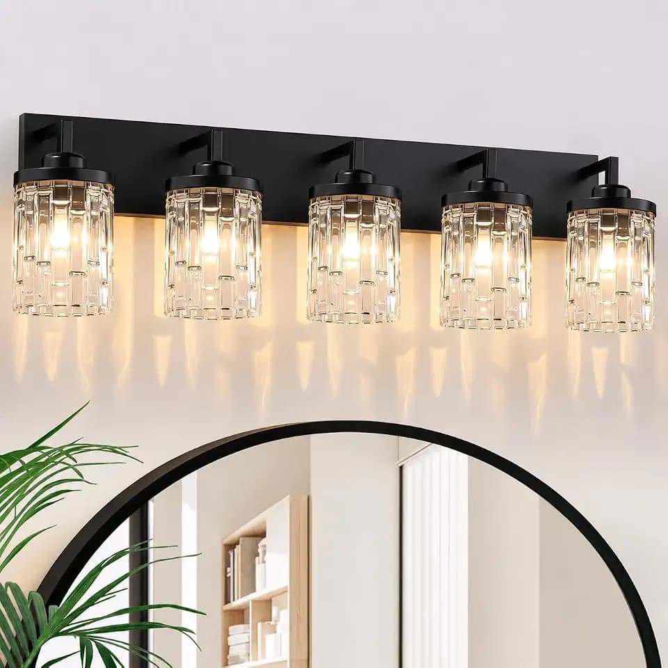 maesta Black Bathroom Light Fixture,5 Light Modern Vanity Light Over Mirror