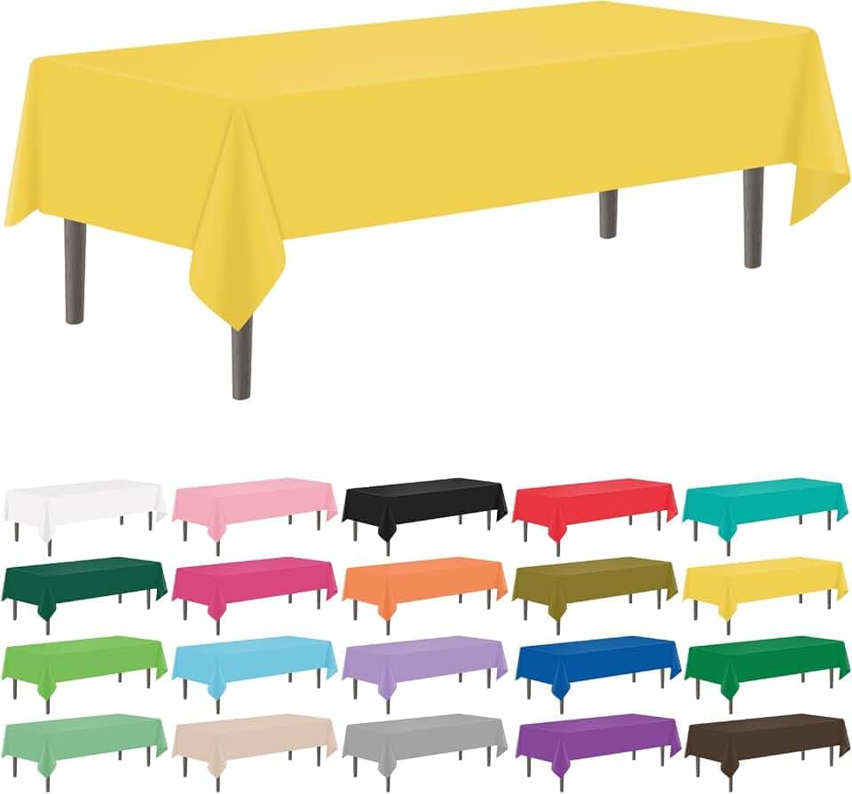 YSYJ 12 Pack Yellow 54 x 108 Inch Disposable Plastic Tablecloths Rectangular Table Cloth Plastic Table Cover for Parties