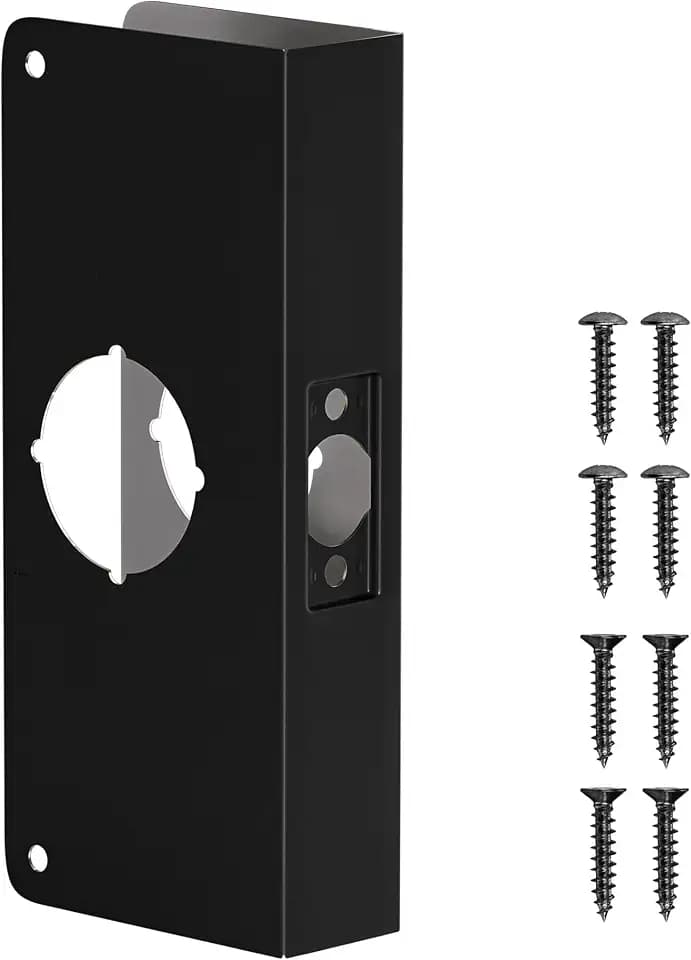 Door Knob Reinforcement Plate, Matte Black, Fits 1-3/4" Doors, 2-3/8" Backset, Door Lock and Door Knob Cover Plate, Deadbolt Cover Plate Reinforce and Repair Wood or Metal Doors