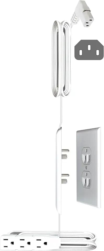 Sleek Socket Original & Patented Ultra-Thin Outlet Concealer with Cord Concealer Kit, Top 6 Foot A/C Power Cord for Mounted TV with C7 or C13 Connector, Bottom 5 Foot Cord, 3 Outlet Power Strip