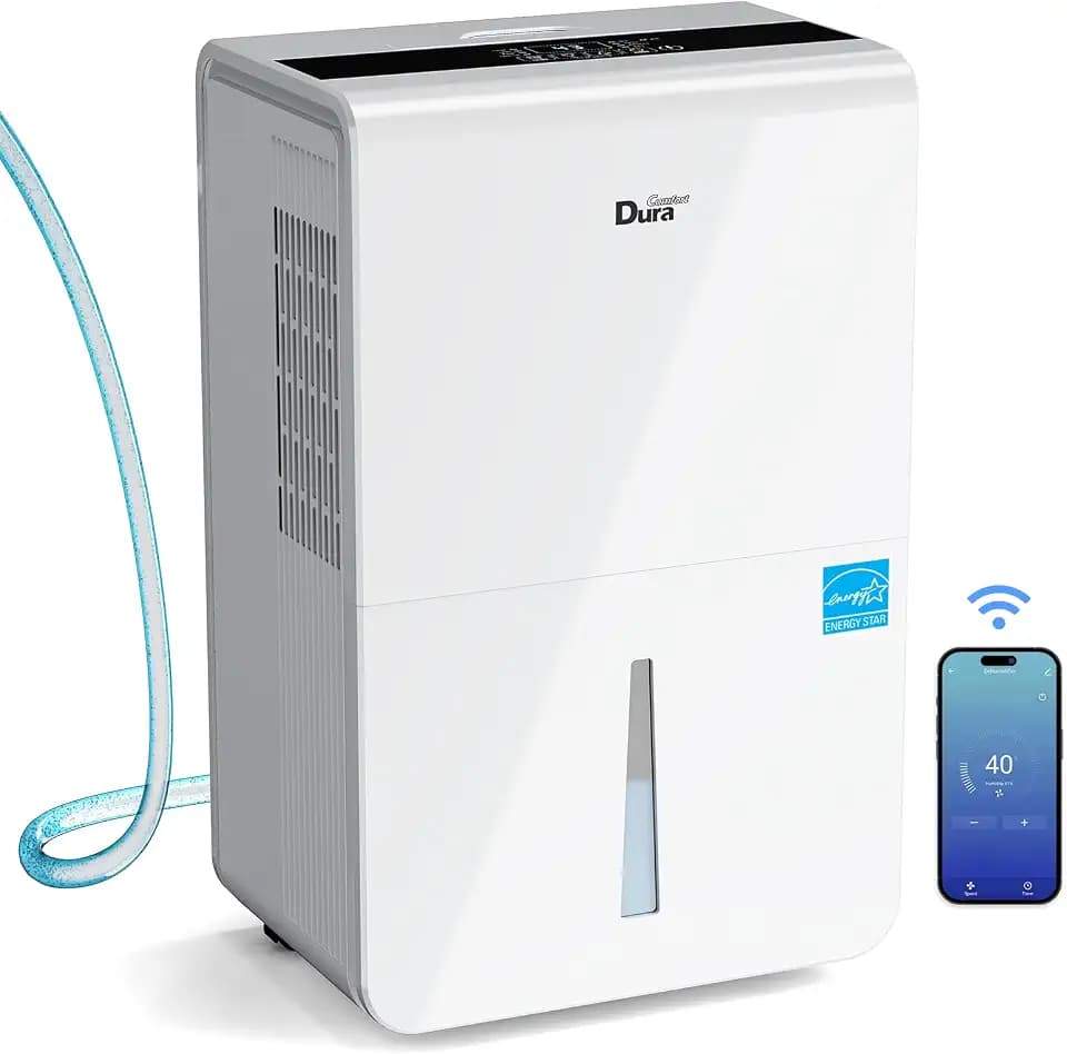 DuraComfort 50 Pint Smart Dehumidifier with Pump, 4500 Sq.Ft Energy Star for Basement, App Control, Auto Defrost, Drain Hose, Timer