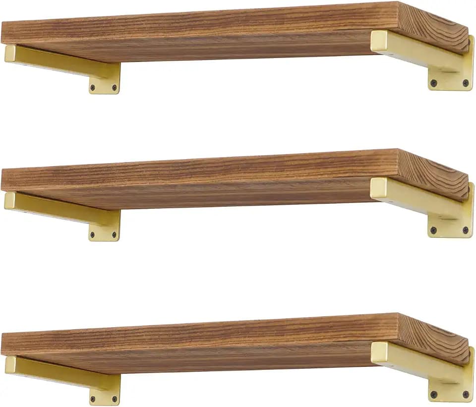 EZYDECOR 6 Pcs Gold Shelf Brackets Heavy Duty Brackets for Shelves 12 Inch