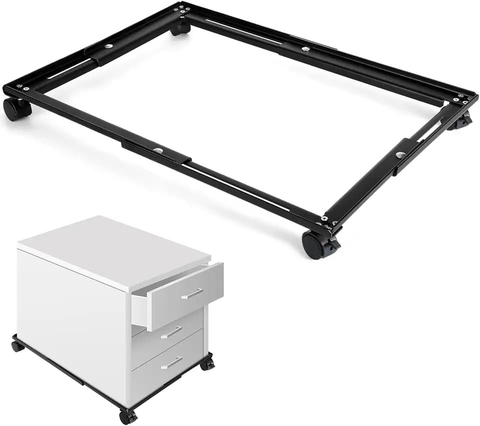 CroBlissful Adjustable File Cabinet with Wheels, Metal Dolly, Black