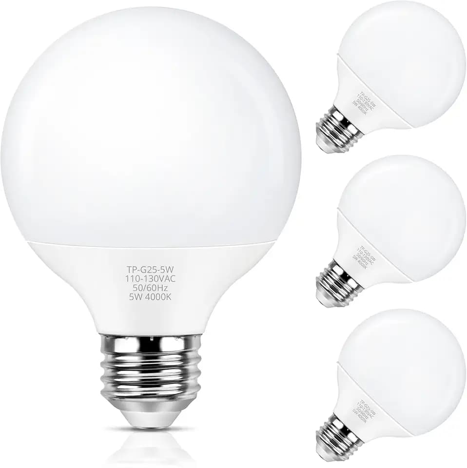 MAXvolador G25 LED Globe Vanity Light Bulbs for Bathroom 60W Equivalent