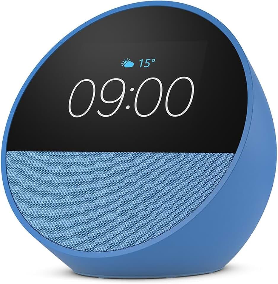 Amazon Echo Spot (neueste generation), smarter Wecker mit sattem Klang, Blau, mit Alexa+ Early Access