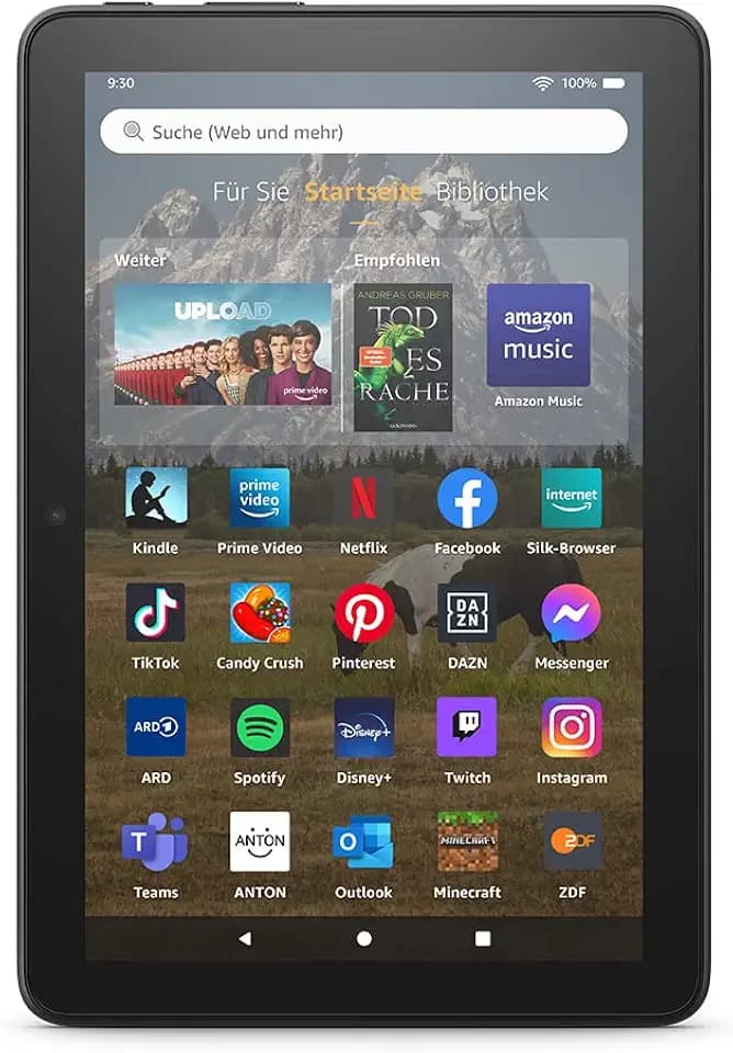 Fire HD 8-Tablet, 8-Zoll-HD-Display, 64 GB, für Unterhaltung unterwegs (2022), schwarz, mit Werbung