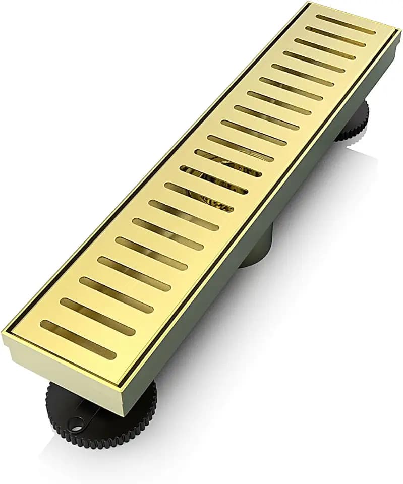 WEBANG 12 Inch Linear Shower Drain Rectangular Floor Drain with Accessories Capsule Pattern Cover Grate Removable SUS304 Stainless Steel CUPC Certified Brushed Gold