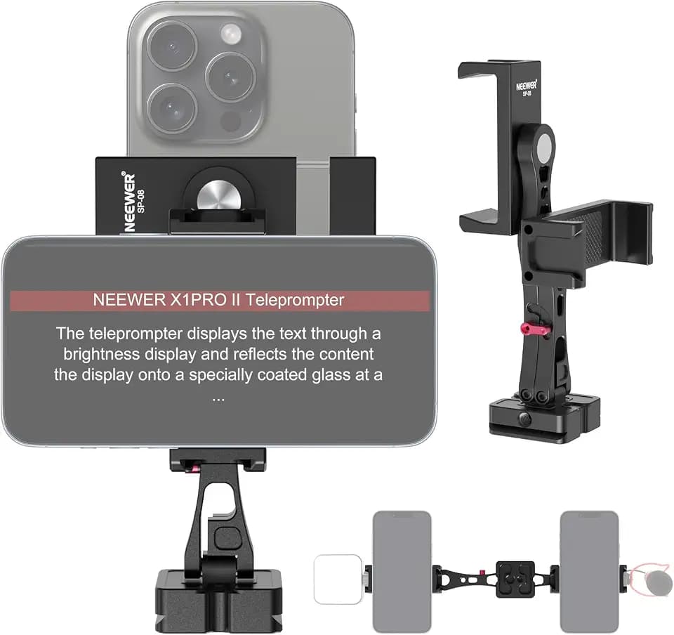 NEEWER Metall Handy Stativ Halterung Adapter mit Arca QR Basis, 360° Drehbar Dual Smartphone Clip Klemmhalterung mit 4 Cold Shoes, kompatibel mit iPhone Samsung, für Vlog Live Video Aufnahme, SP-08