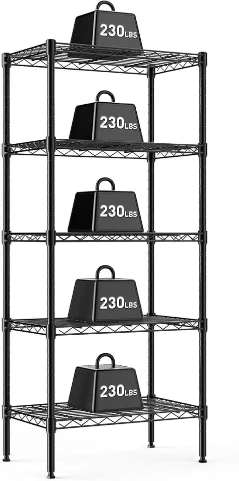 DUMOS 5-Tier Metal Wire Storage Shelves, Adjustable Standing Storage Rack Shelf, Heavy Duty Steel Shelving Unit Organizers for Kitchen Bathroom Pantry Garage, 23.1" W×13.4" D×59.5" H, Black