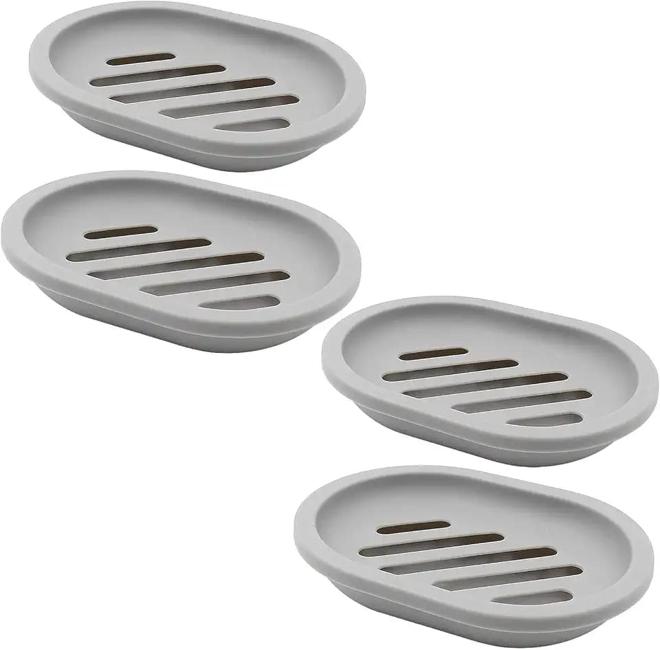 Topsky 4pcs Soap Dish with Drain, Soap Holder, Soap Saver, Easy Cleaning, Dry, Stop Mushy Soap (Grey)