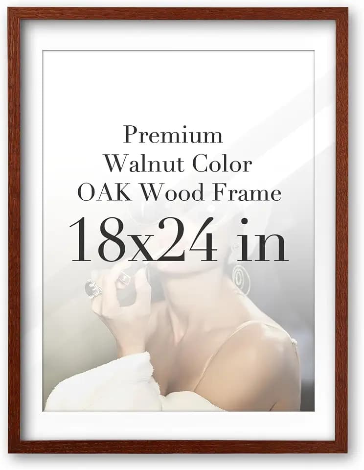 iHery 18x24in Walnut Color OAK Wood Picture Frame with Mat