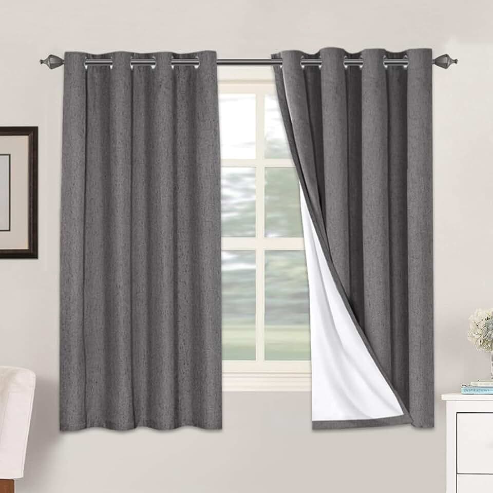H.VERSAILTEX 100% Blackout Linen Curtains 63" L 2 Panels Grey