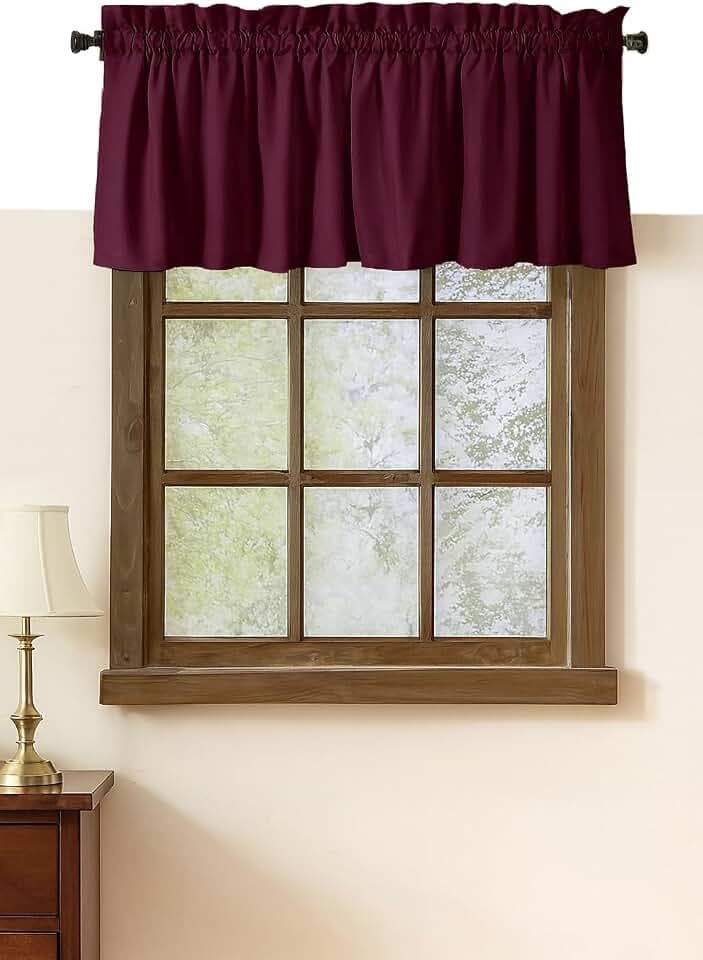 Native Fab Set of 2 Window Valance Curtains - 54 x 18 inches - Rod Pocket - Semi Sheer - Mini Curtain for Kitchen, Cafe, Living Room, Bedroom, Basement - Burgundy Wine (Maroon)