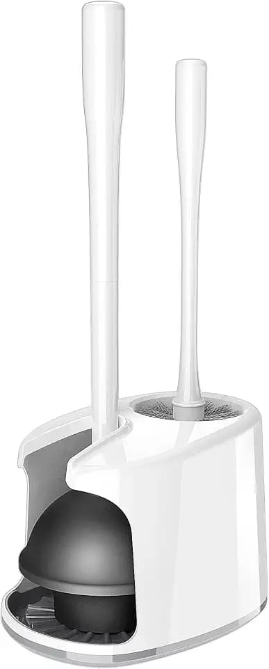 MR.SIGA Toilet Plunger and Brush with Holder for Toilet Cleaning, White