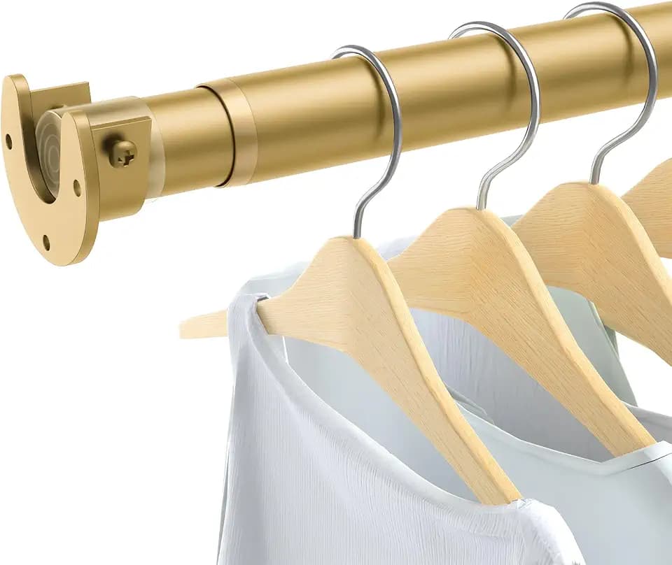Closet Rod, 17-99" Stepless Adjustable Closet Rod for Hanging Clothes, Gold