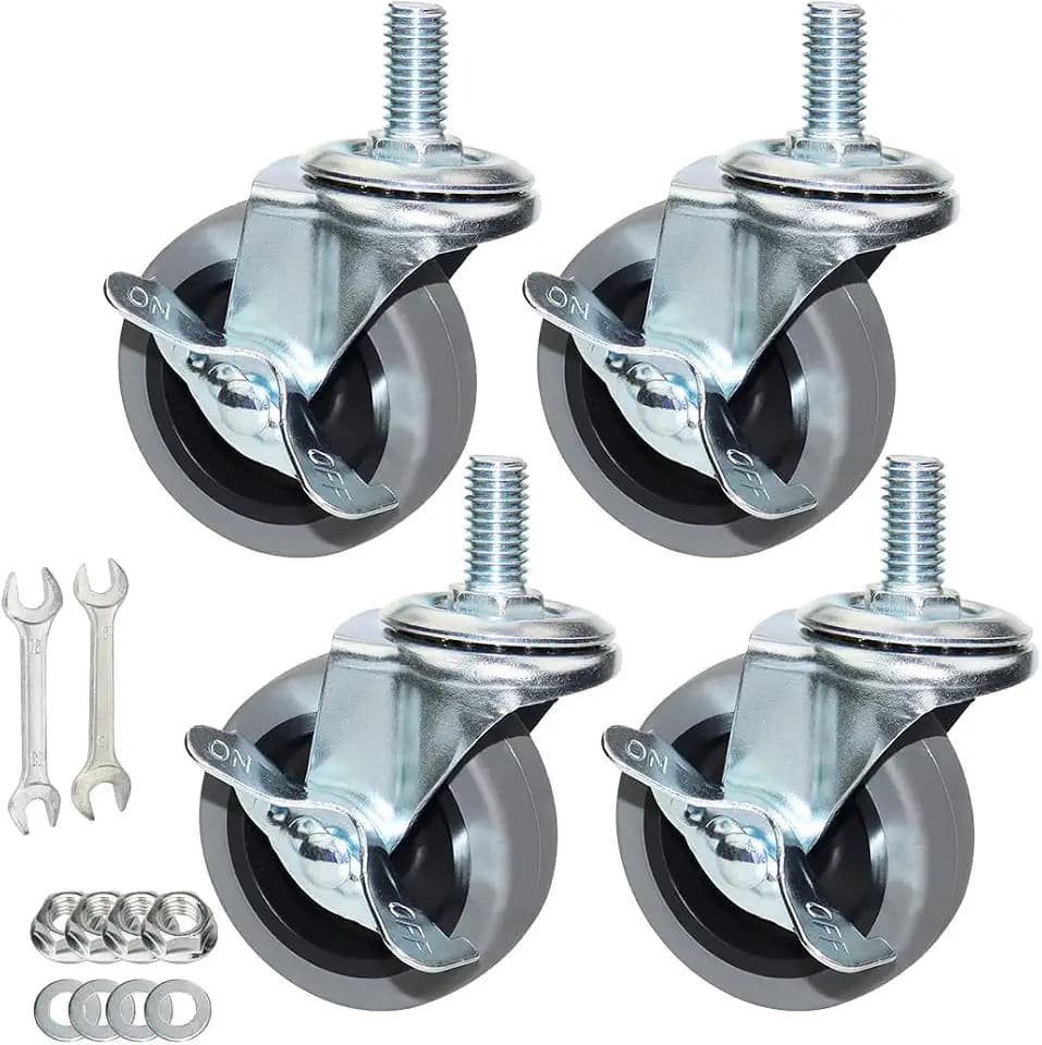 Caster Wheels, Heavy Duty Casters Threaded Stem Casters No Noise Swivel Casters Set of 4 Locking Castor Wheels for Funiture, Workbench, Carts (M12-1.75x25mm, 3 Inch)