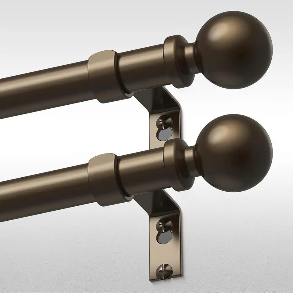2 Pack Bronze Curtain Rod 36-60 Inch, 1 Inch Adjustable Heavy Duty Curtain Rods for Windows, Decorative Modern Window Treatment Rods, Splicing Metal Drapery Pole, Easy Installation
