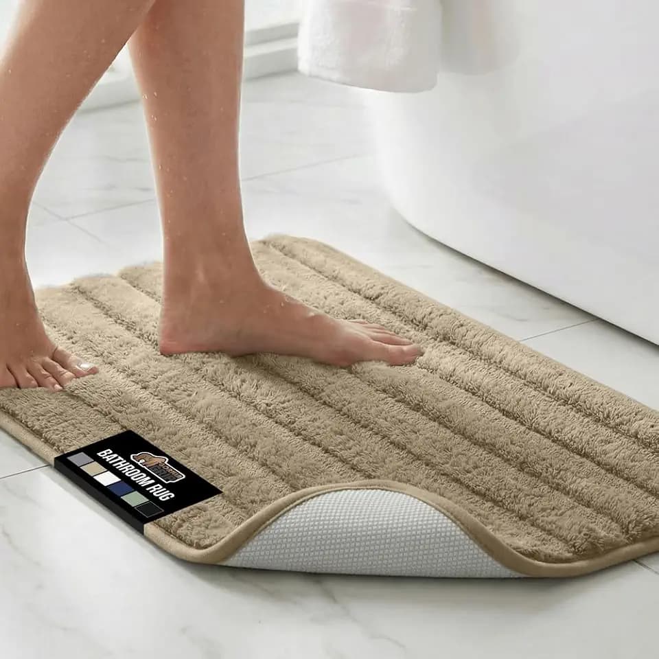 GORILLA GRIP Memory Foam Bathroom Rugs, Absorbent Bath Mat, 34x20 Beige
