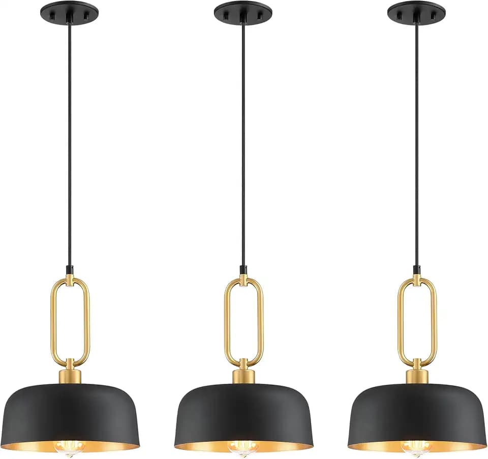Industrial Pendant Lighting Fixture, Black and Gold Farmhouse Pendant Light