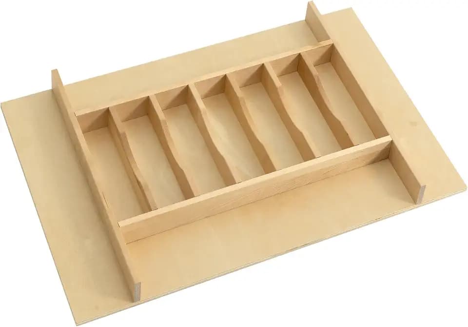 WelFurGeer Premium Wooden Silverware Organizer for Kitchen Drawers, Utensil Tray for Kitchen Drawer, Cutlery Drawer Organizer for Forks, Spoons, Knives - Sturdy Birchwood, Natural Finish