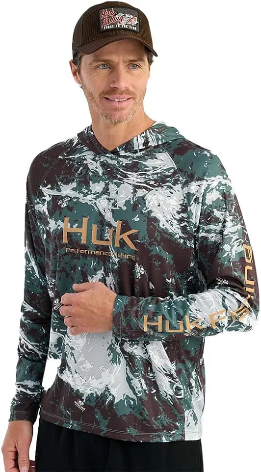 HUK Mens Pursuit Pattern Crew Sleeve Shirt, Performance Shirt