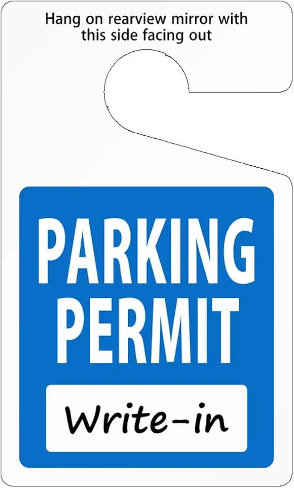 SmartSign (Pack of 50) Write-in Parking Permit Hang Tag | 5 x 3 inch 35 mil Plastic, Standard Rearview Mirror Hang Tags, Blue, Black and White