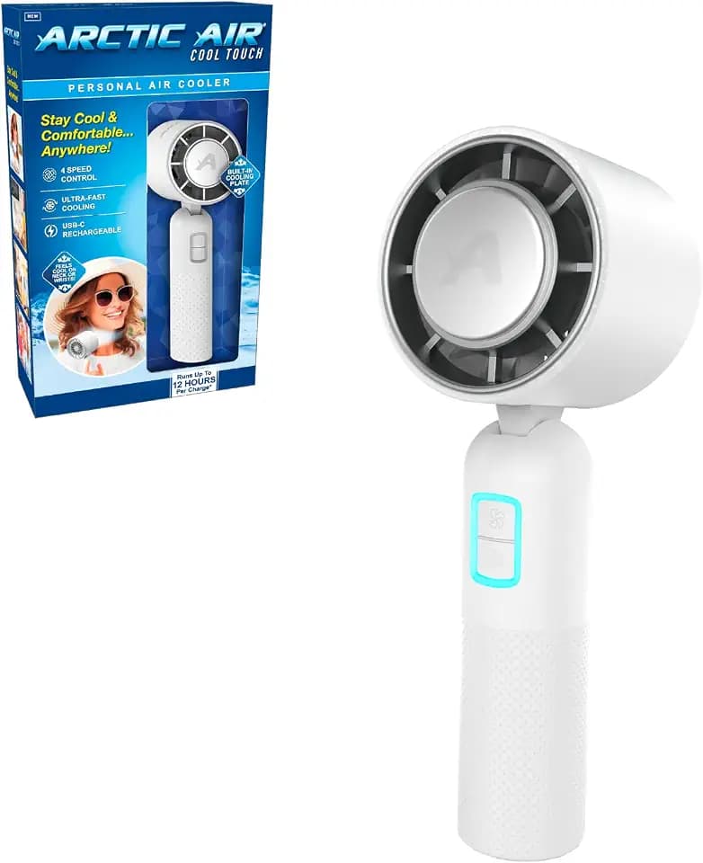 Arctic Air Cool Touch - Portable Handheld Fan, Mini USB Rechargeable, Personal Hand Fan for Cooling, Compact & Lightweight, 4-Speed Adjustable, Battery-Powered, Quiet & Perfect for Travel & Outdoor