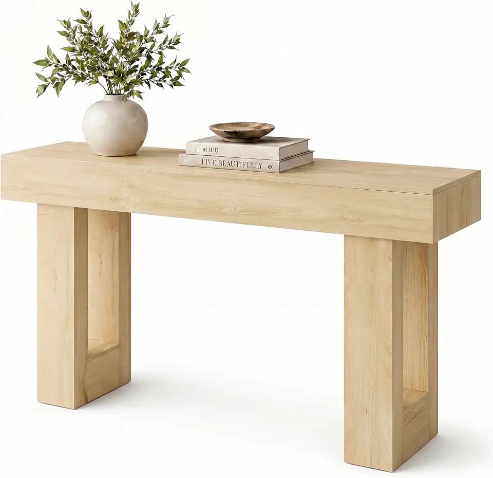 63-Inch Long Console Table, Sofa Table, Narrow Entryway Table for Hallway, Behind Couch, Living Room, Farmhouse Style, Easy Assembly, Natural Wood