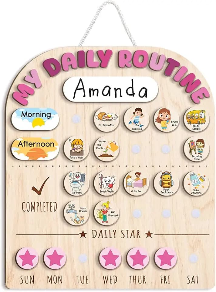 Wooden Daily Routine for Kids, Chore Chart for Toddler, Daily Responsibilities for Kids, Visual Schedule, Morning Bedtime Routine for Girls
