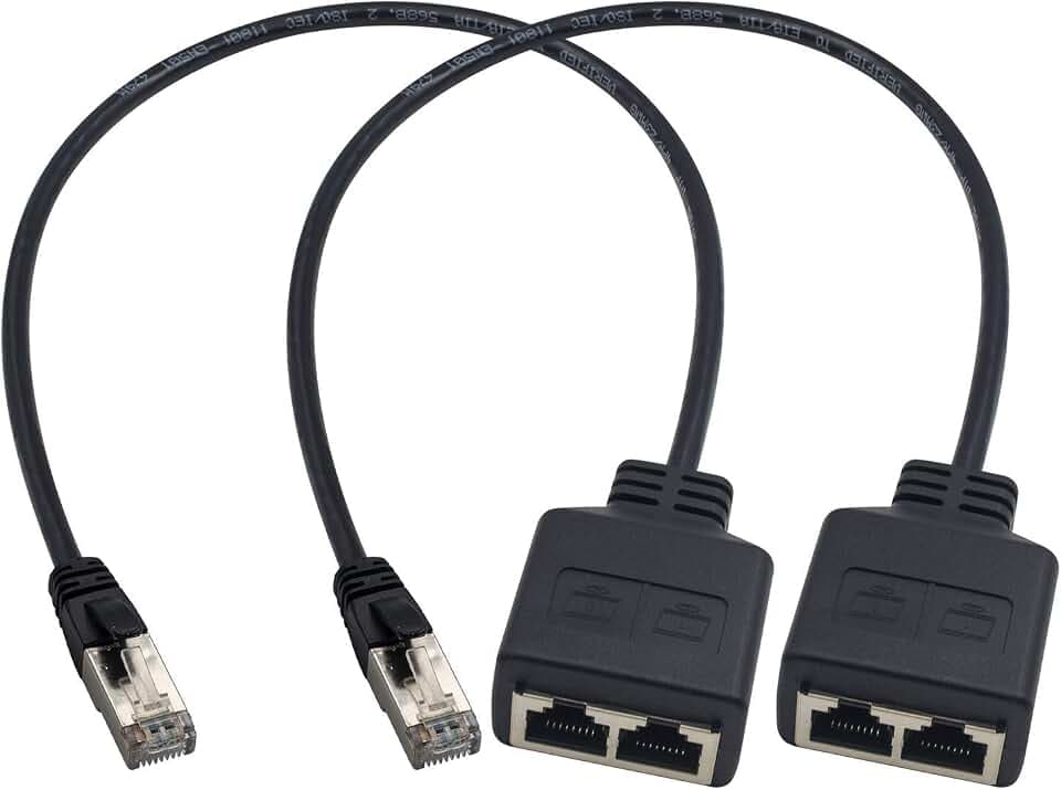 Duttek RJ45 Splitter Ethernet, RJ45 Ethernet Port Splitter, RJ45 1 Stecker auf 2 Buchsen, Adapter für Ethernet Cat 5/CAT 6 LAN Ethernet Kabel Extender Surfen gleichzeitig 50 cm (1 Paar)