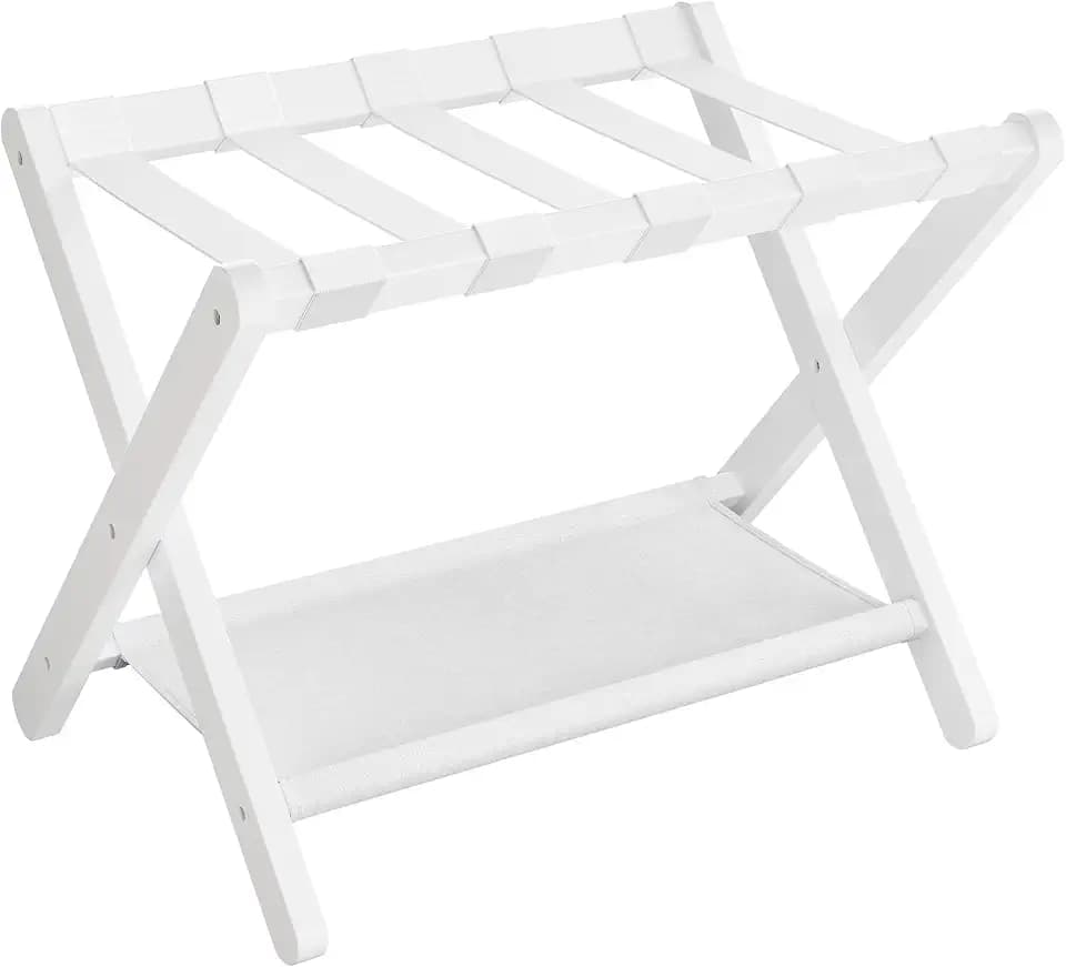 SONGMICS Bamboo Luggage Rack, Folding Suitcase Stand, with Storage Shelf