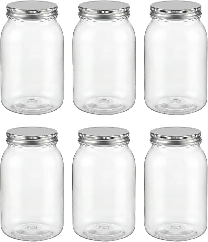 novelinks 32 oz Plastic Mason Jars and Clear Plastic Jars with Lids 32 oz