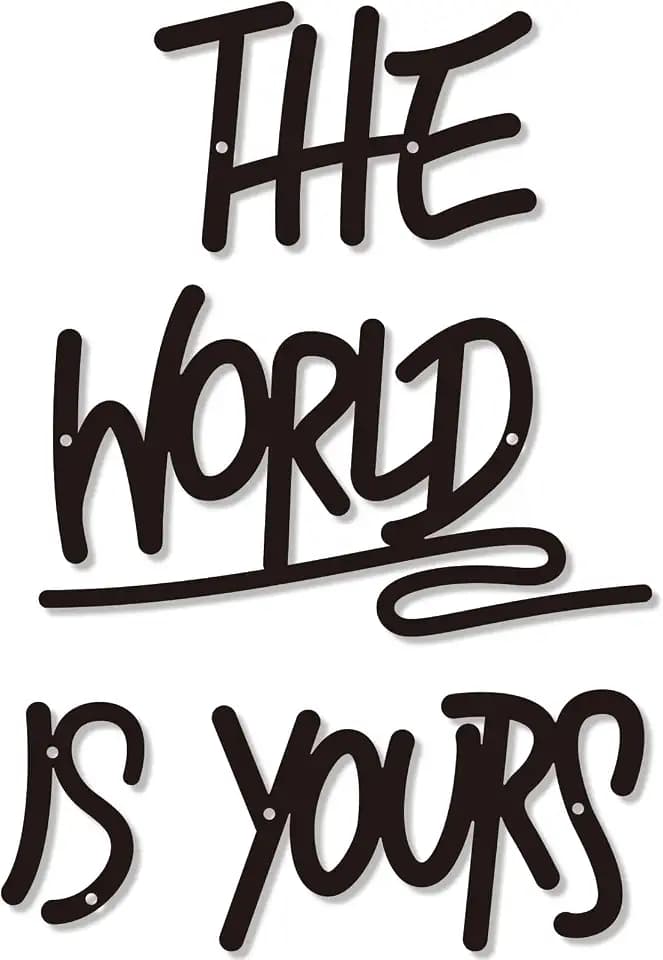 Motivational Metal Wall Decor The World Is Yours, 4 Piece