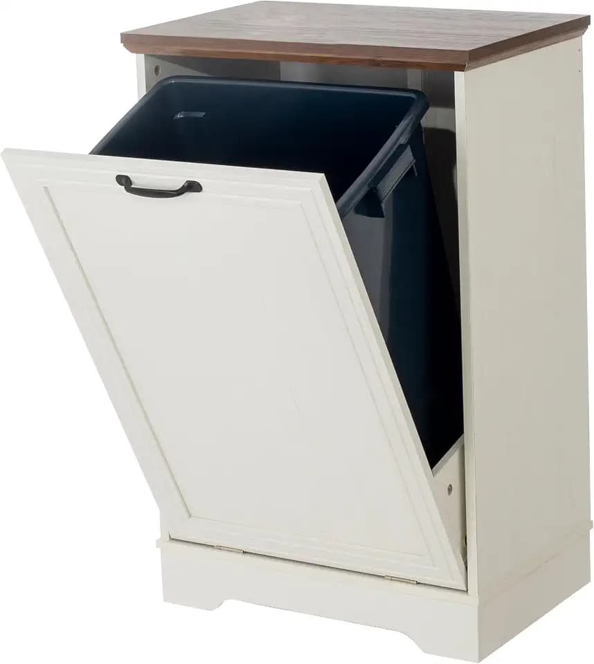 13 Gallons Tilt Out Trash Cabinet, Vintage White