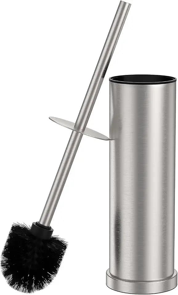 Stain Nickel Toilet Brush and Holder Set,Stainless Steel Heavy Duty Toilet Bowl Brush,Extra Long Handled Modern Toilet Cleaner Brush with Replaceable Head, Removable Inner Bowl, and Splash Protection