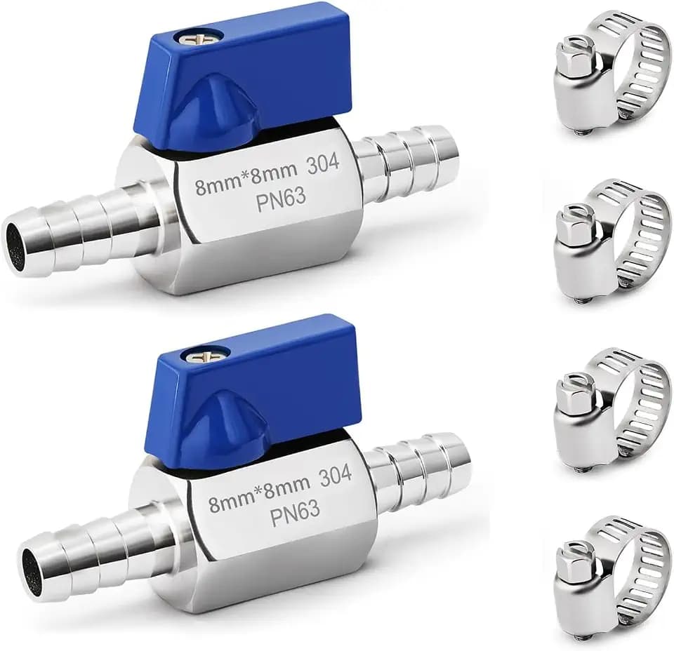 2 Pack 5/16" Hose ID Barb Mini Ball Valve, Stainless Steel Small Shut Off Valve with Clamps Kit for Water Oil Gas (5/16 Inch)
