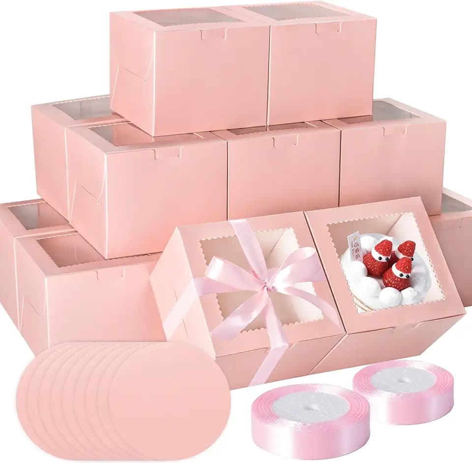 KPOSIYA 40pcs 6x6x5 In Cake Boxes with Cake Boards(20 Boxes & 20 Boards)