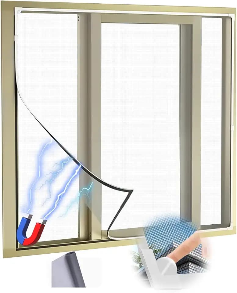 Magnetic Window Screen - No Drill Easy Install DIY Cut to Fit Removable Bug Proof Mesh Screen for House Windows Apartments Grey (White Frame)47 * 51