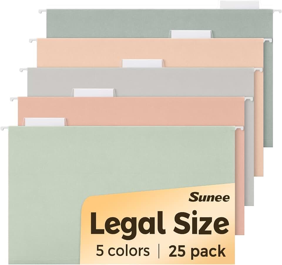 SUNEE Legal Size Hanging File Folders (9.2"x14.8"), 25 Pack File Folders 1/5-Cut Tabs, Morandi Colors, Stay Organized for Your Home and Office Bulk File and Documents